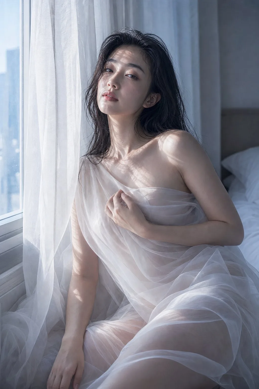 Morning chiffon editorial portrait — Sonra