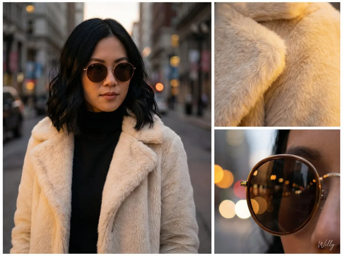 Eurasian fur coat sunglasses street — After