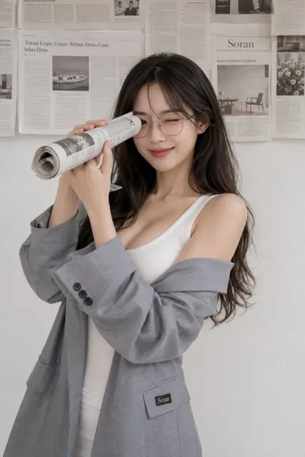 Minimalist editorial portrait soran suit newspaper