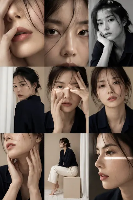 Refined 3x3 minimalist editorial photo grid beige studio