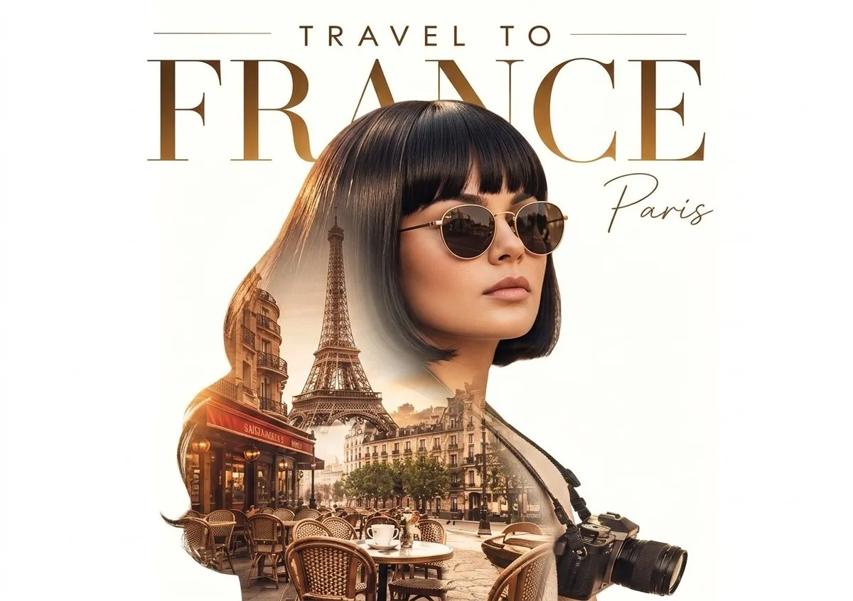 Double exposure high end travel poster for france — After