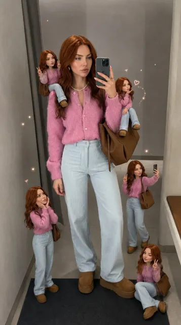 Fantasy fashion red hair mirror selfie miniature dolls