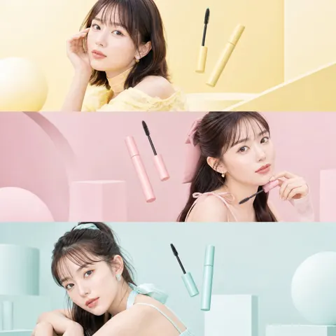 Japanese beauty editorial collage three women pastel