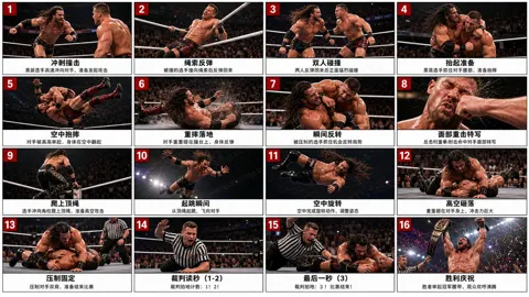 Pro wrestling championship cinematic 16 panel storyboard