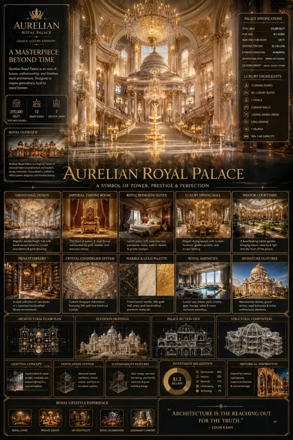Luxury royal palace infographic poster