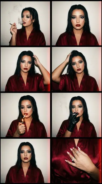 Dark red kimono film collage