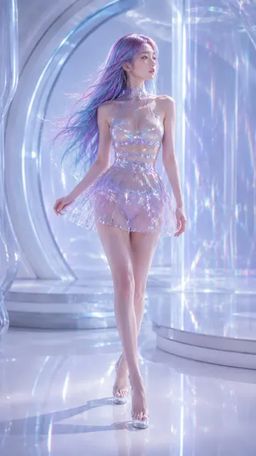 Oriental female holographic hair futuristic fashion