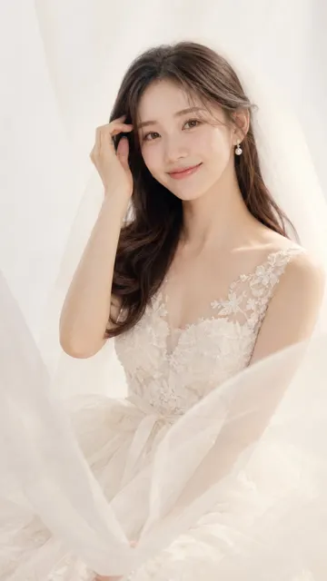 Korean style warm white wedding studio photography