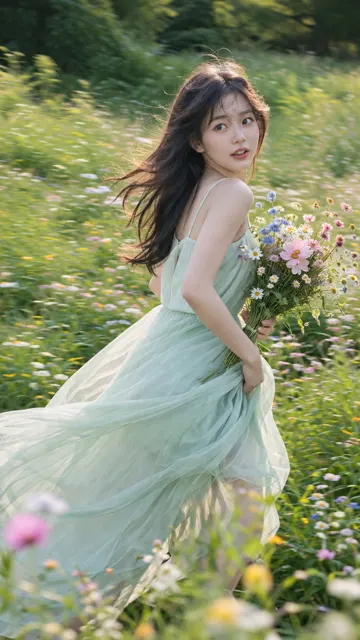 Summer fashion portrait meadow running prompt