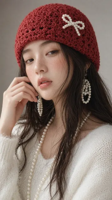 Taiwan idol red beanie pearl jewelry portrait