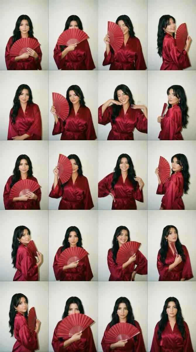 Millennial red kimono grid — After