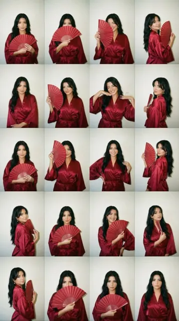 Millennial red kimono grid