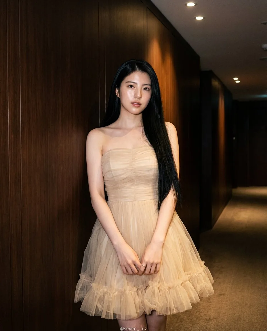 Champagne tulle dress luxury corridor — Sonra