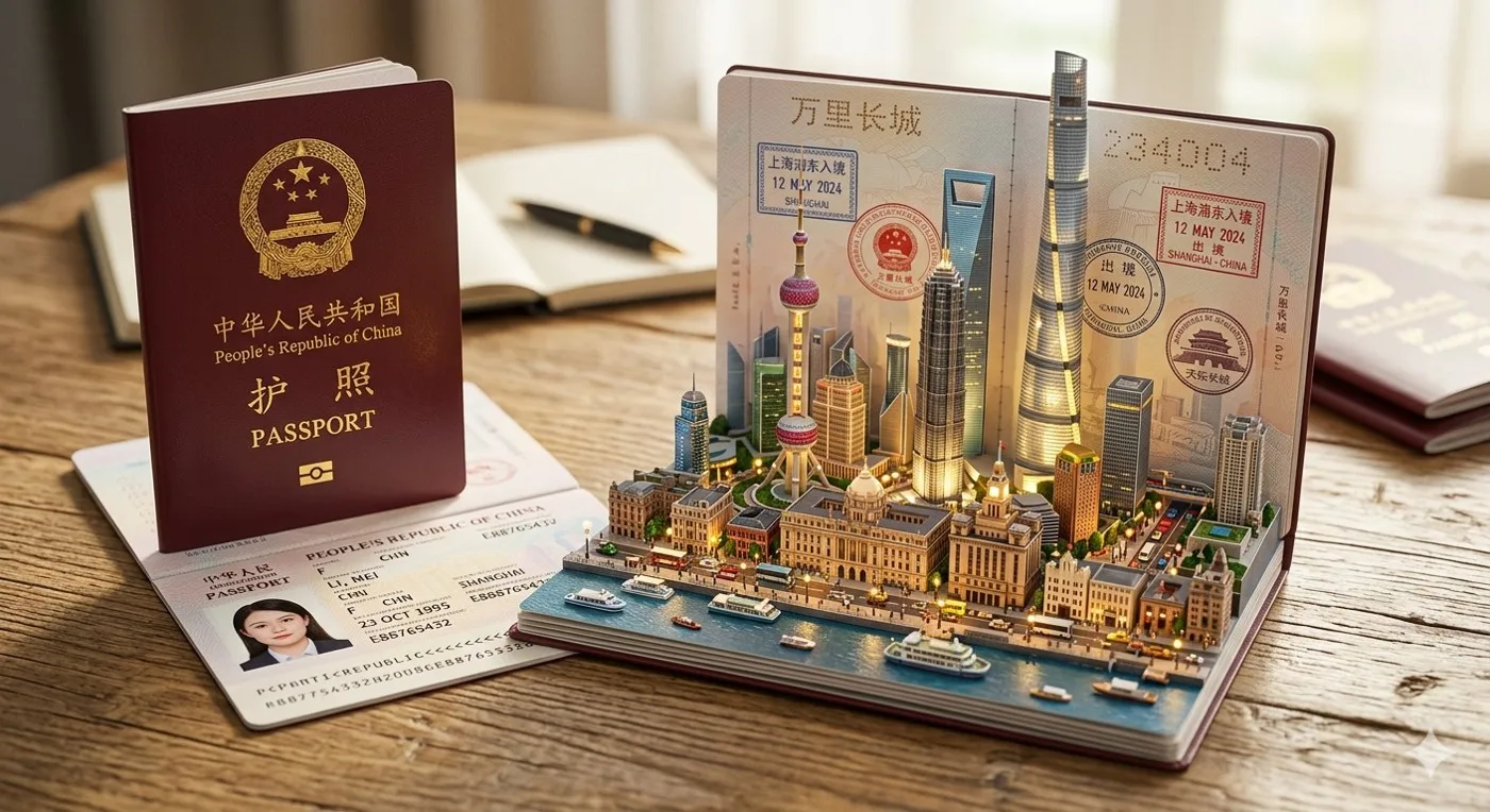 Chinese passport shanghai cityscape pop up book — After