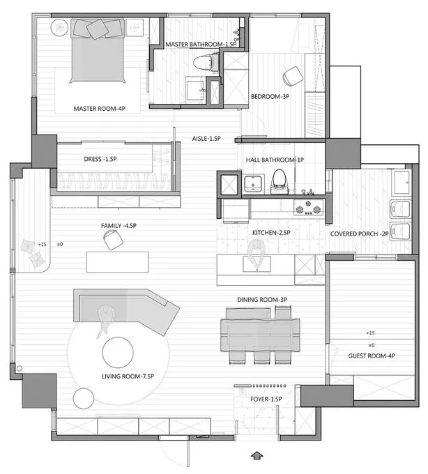 Aerial view japandi house plan — After