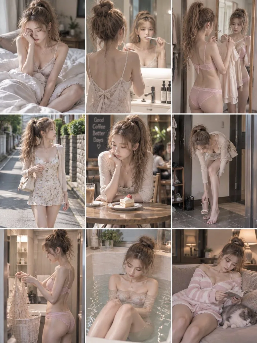 Woman daily life nine grid visual narrative — Sonra