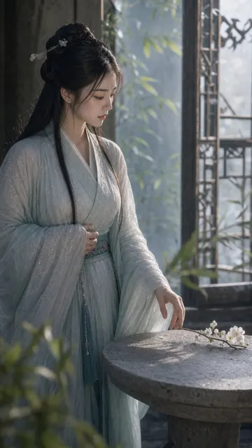 Tang style woman morning farewell white plum