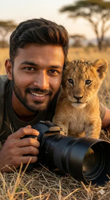 Wildlife photographer lion cub