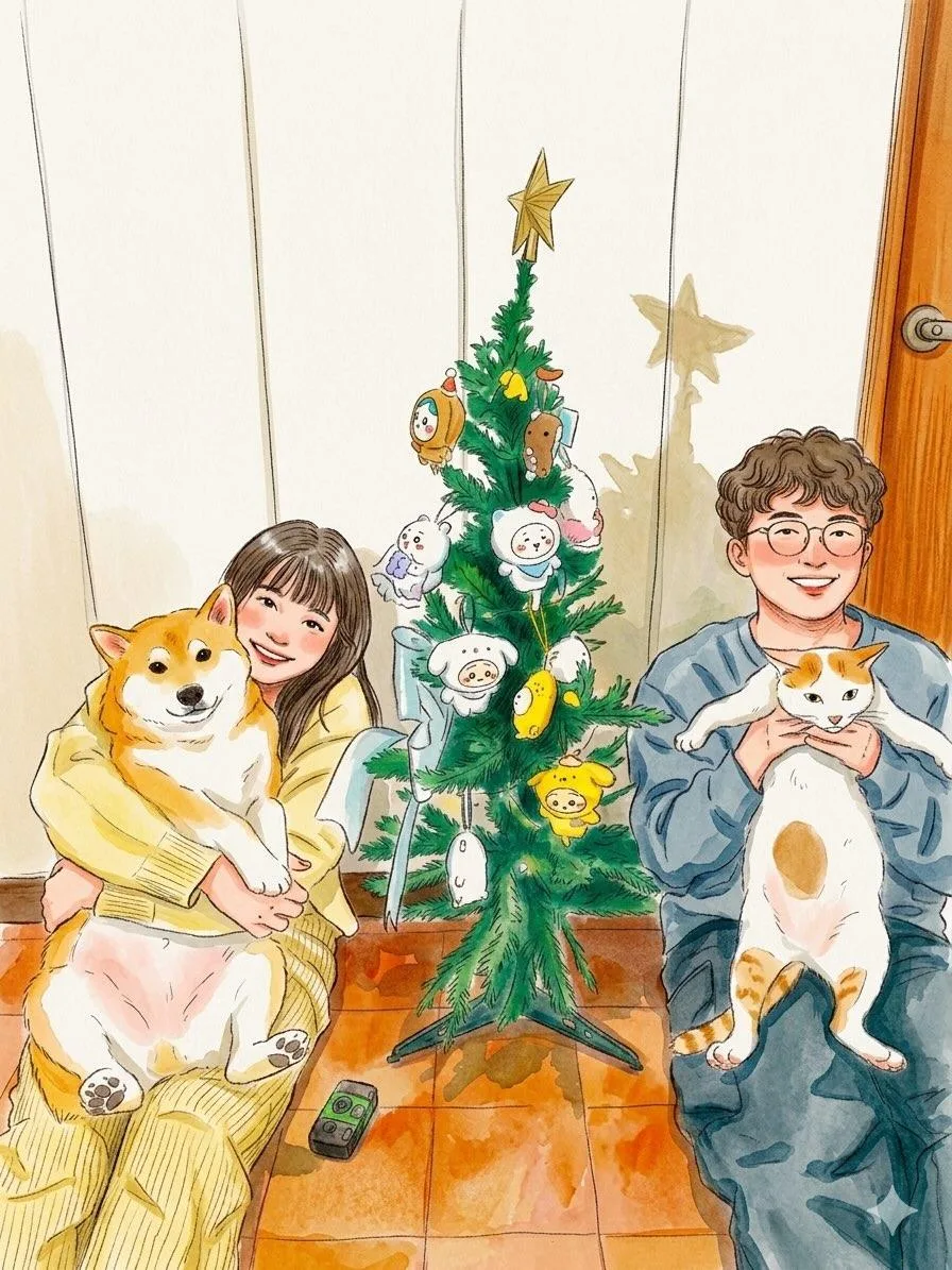 Cozy slice of life watercolor christmas illustration — After