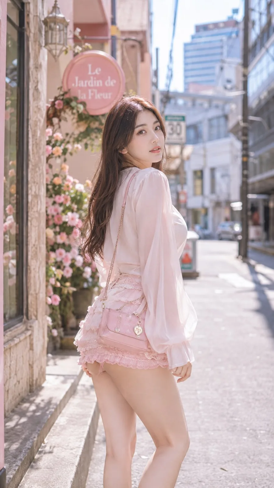 Photorealistic japanese street fashion portrait young woman — After
