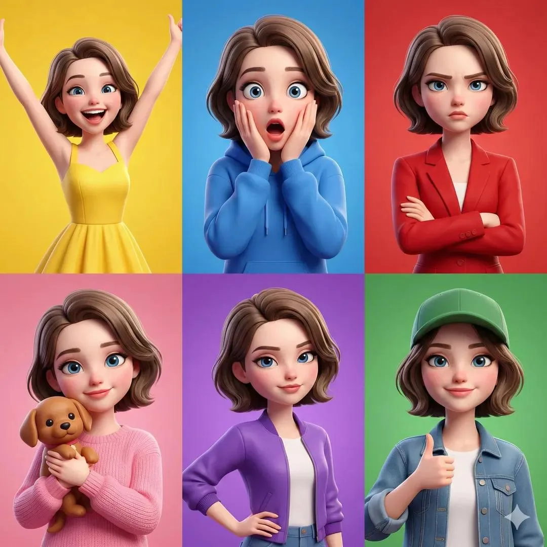 Pixar girl emotion grid — After