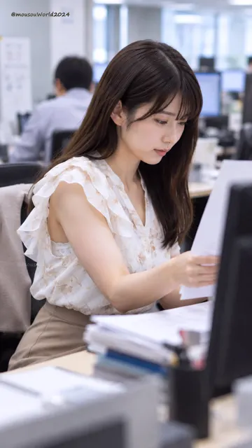Candid office woman working close up