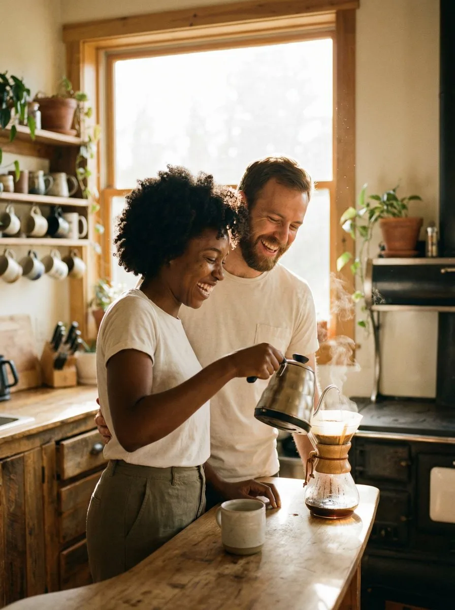 Morning light kitchen coffee time — Sonra