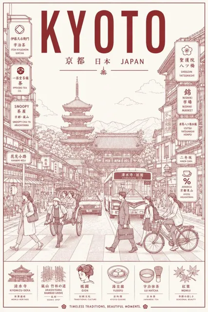 Minimalist line art travel poster