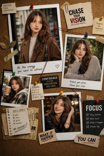 Realistic motivational corkboard collage poster