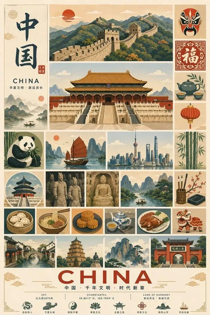 Vintage travel poster infographic collage — Sonra