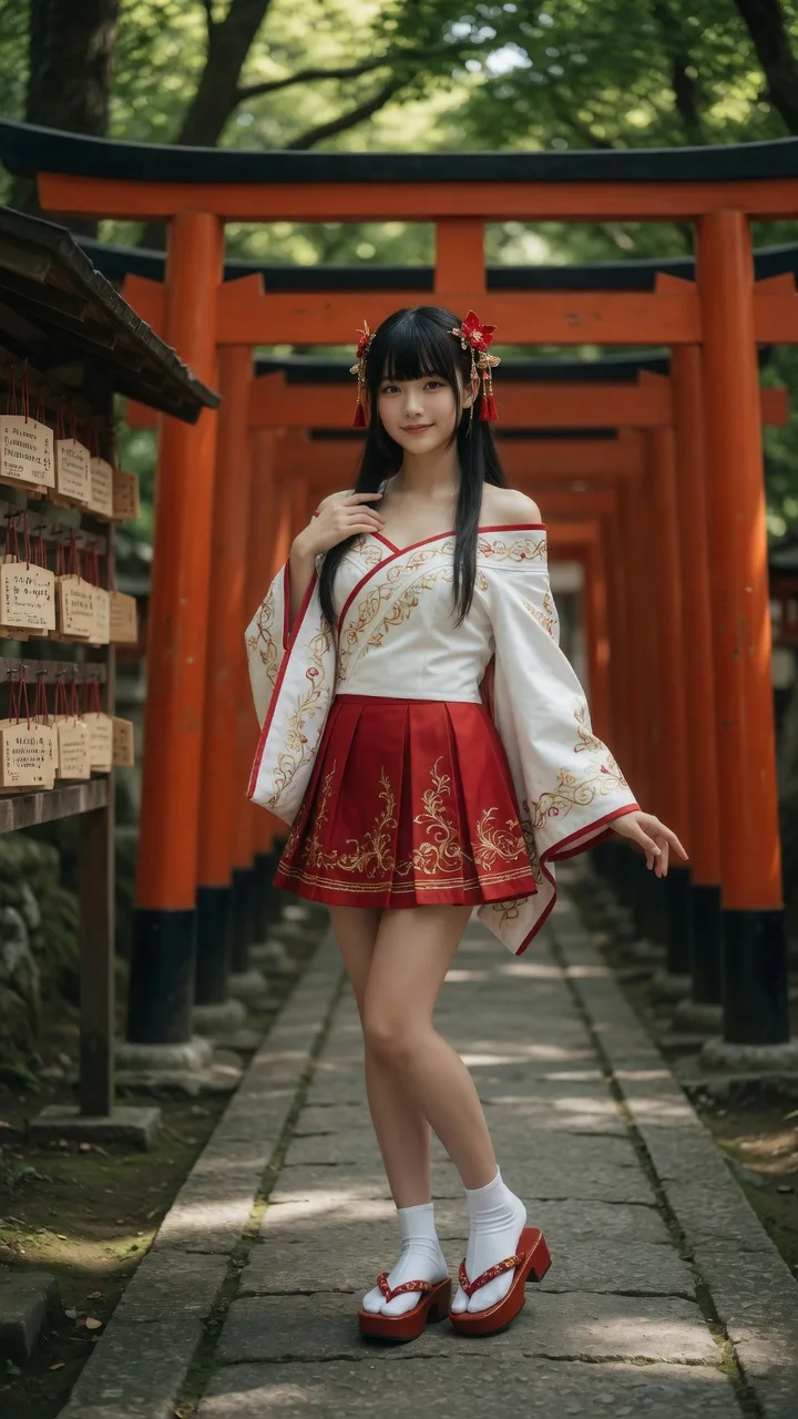 Modern miko attire east asian woman shrine — Sonra