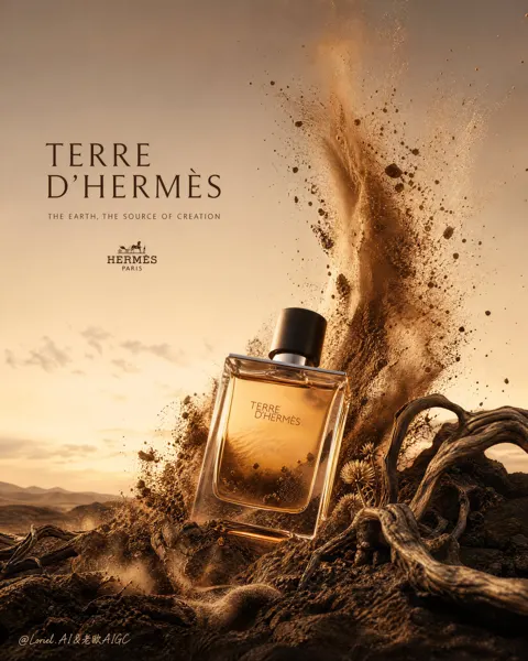 Hermes terre dhermes desert advertising poster prompt