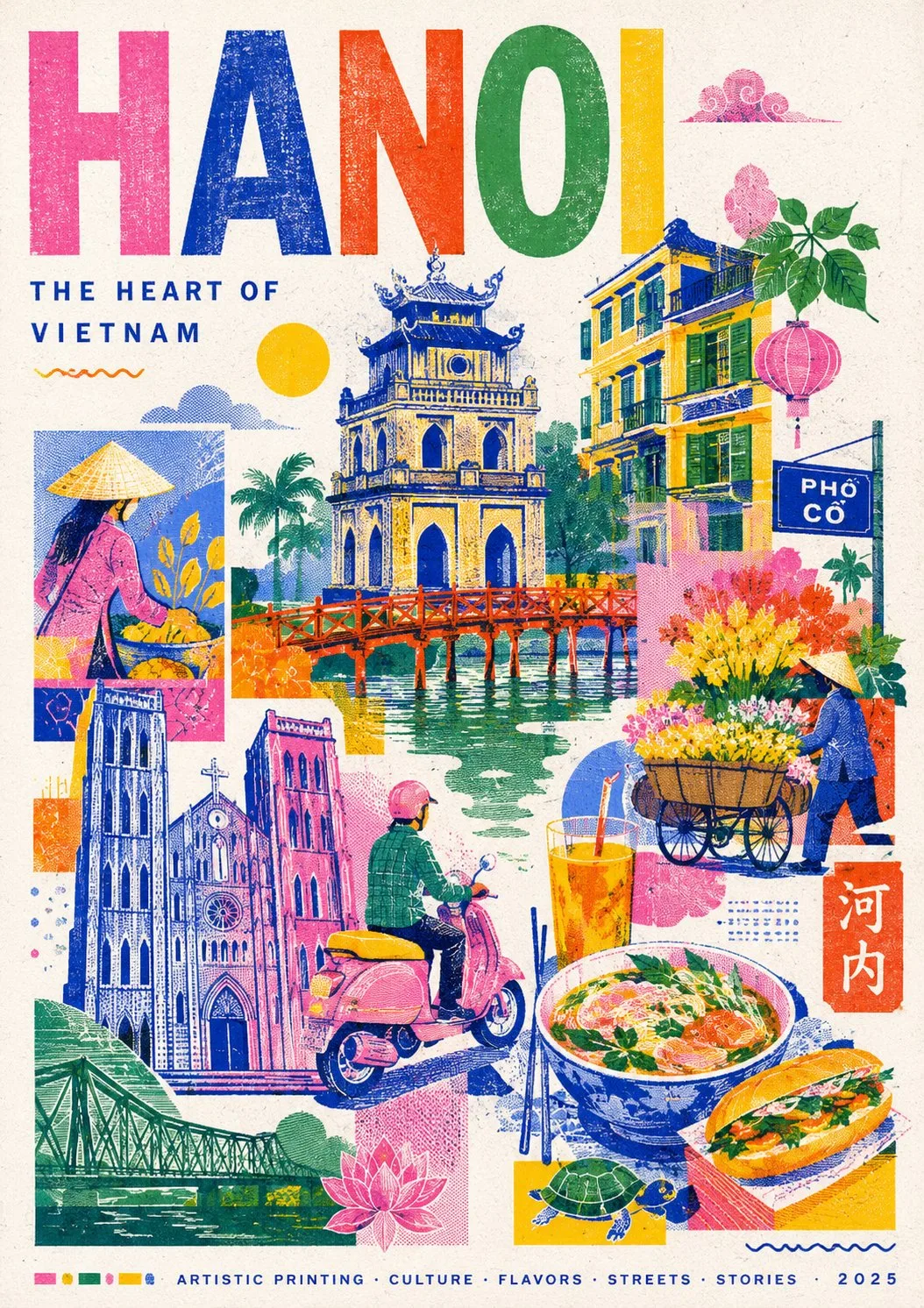 Modern risograph travel poster prompt — Sonra
