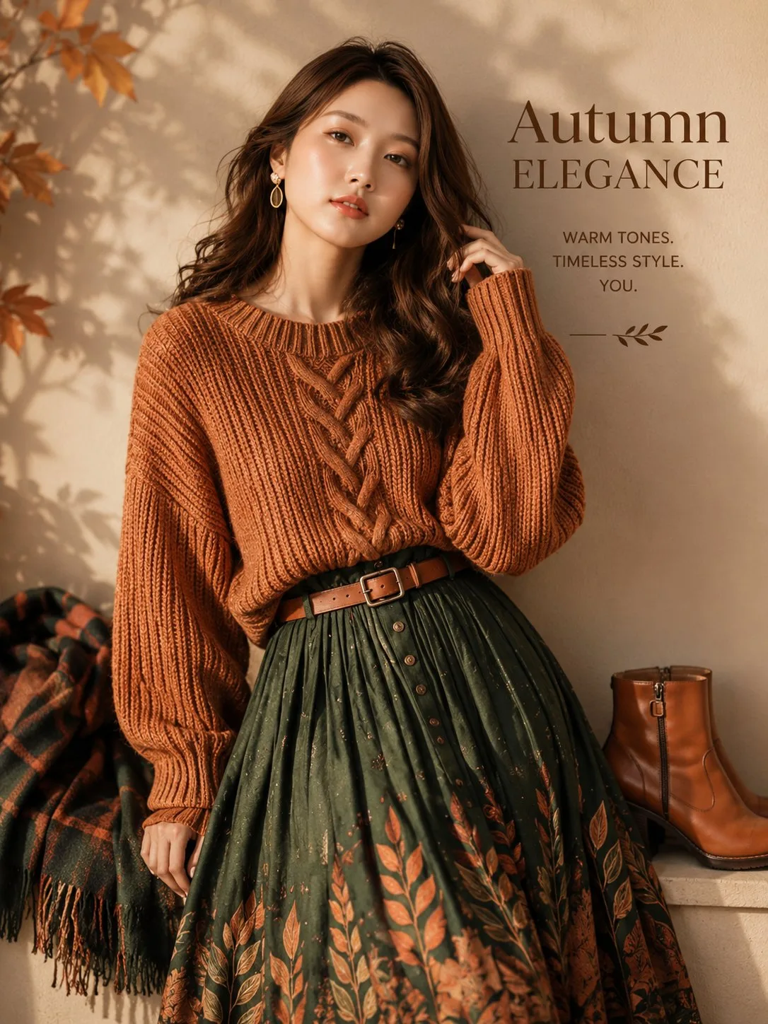 Ultra realistic autumn fashion editorial east asian woman — After