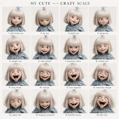 Cute to crazy emotional grid prompt