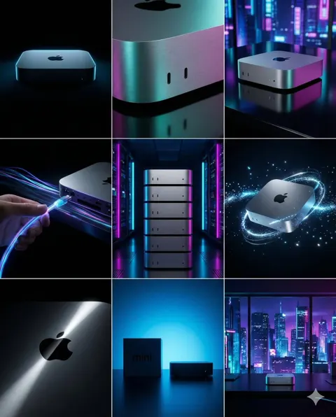 3x3 cyberpunk mac mini brand storyboard