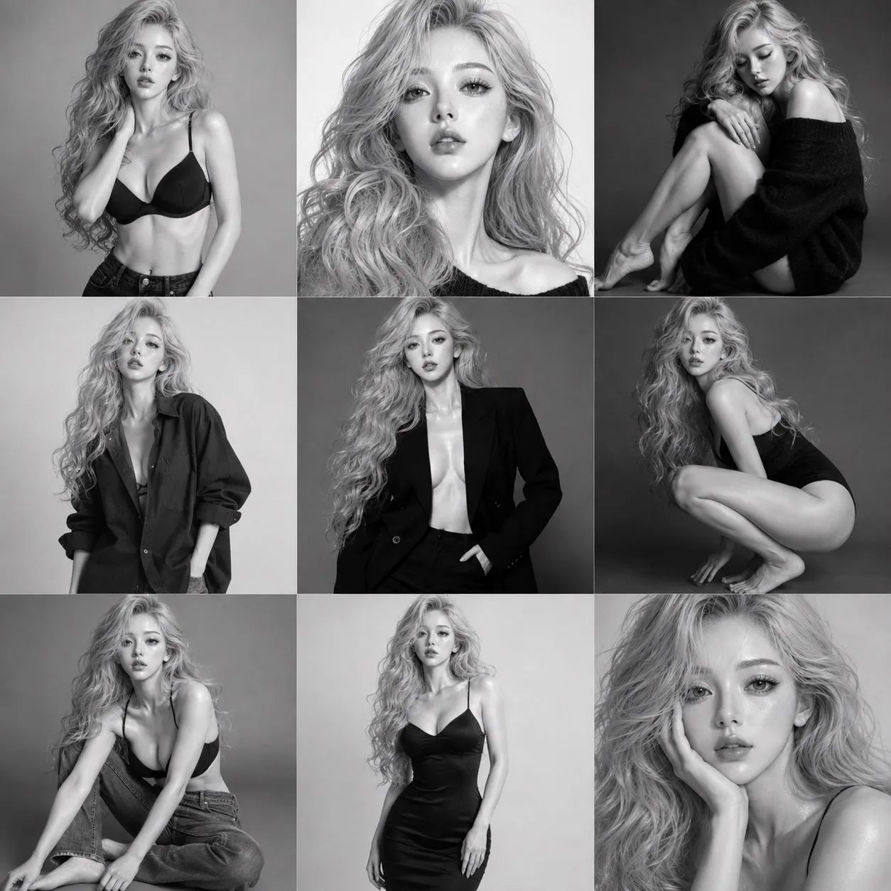 Minimalist black and white fashion contact sheet — After