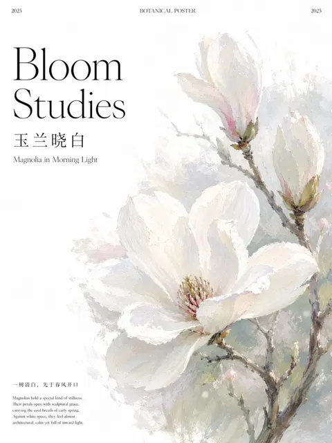 Botanical poster magnolia in morning light