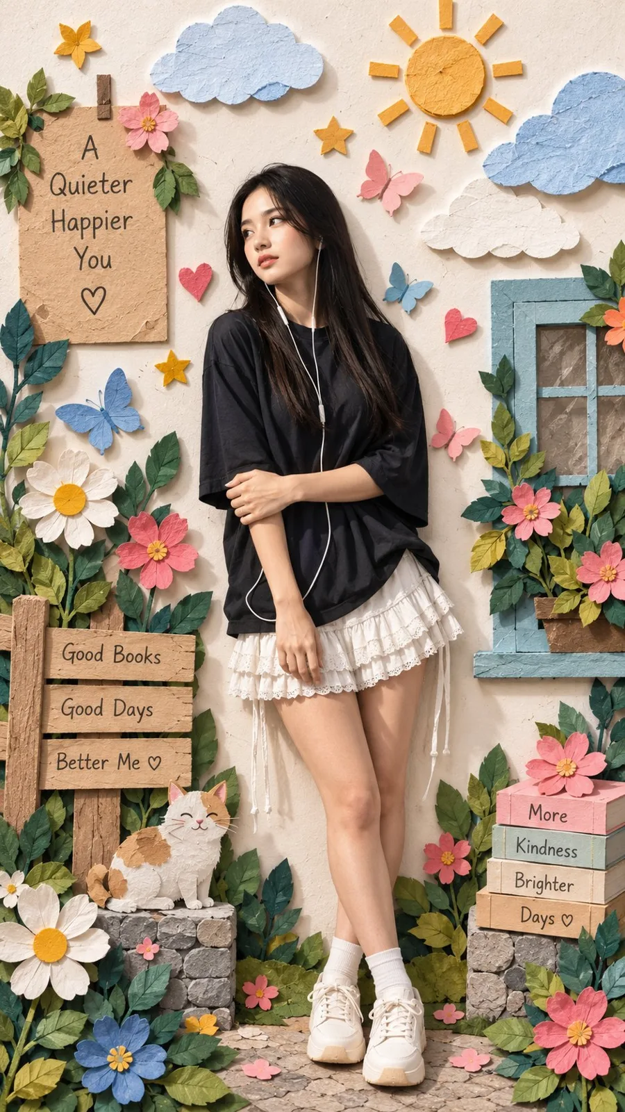 Premium handcrafted paper craft 3d collage garden woman — Sonra