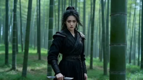 Bamboo forest knife slow motion sword block