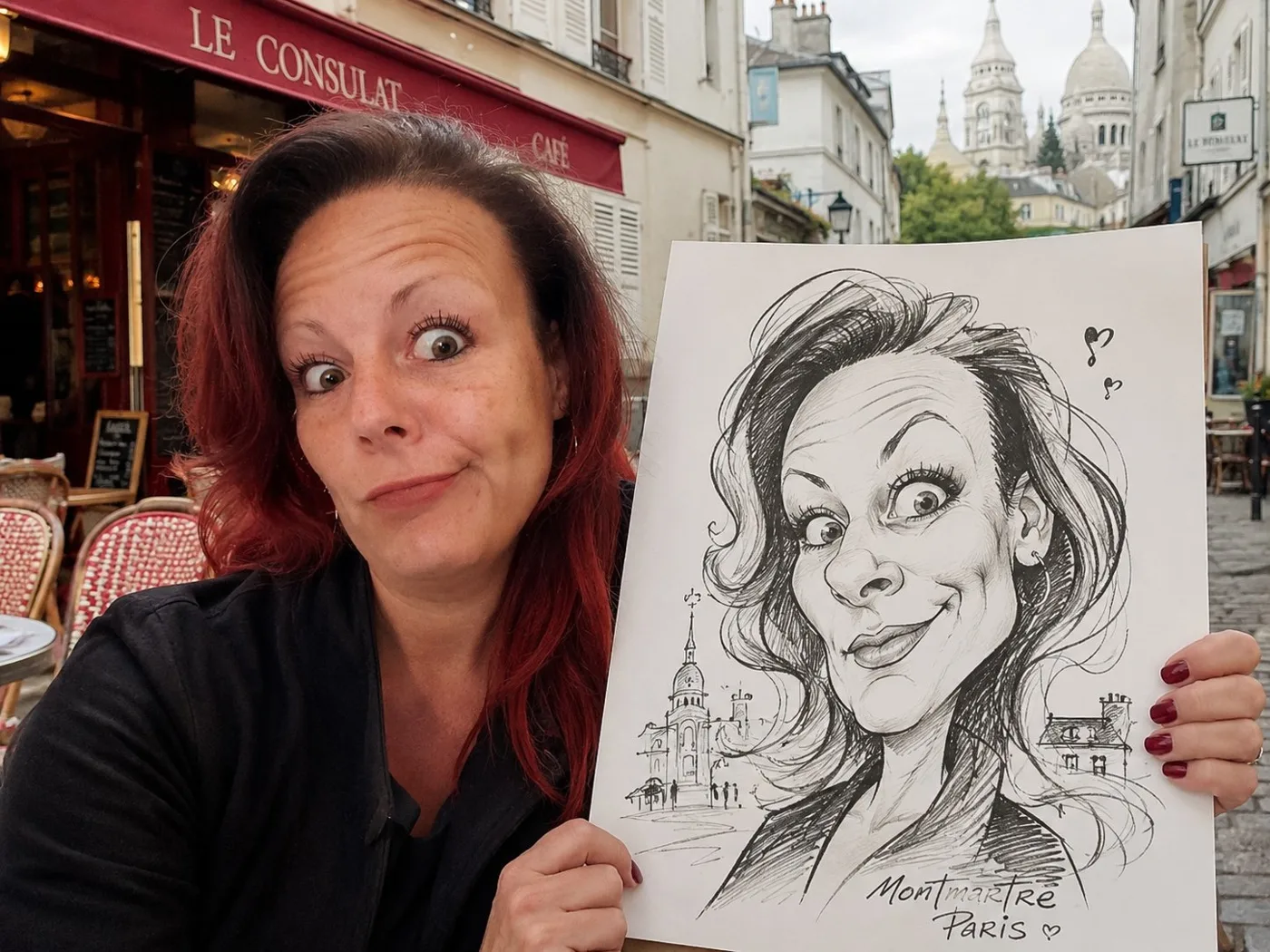 Paris montmartre portrait and caricature prompt — After