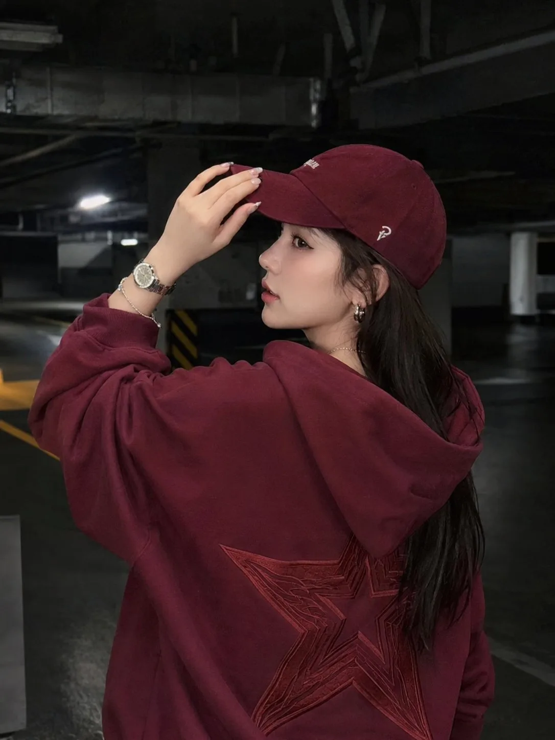 Cinematic streetwear east asian woman underground garage — After