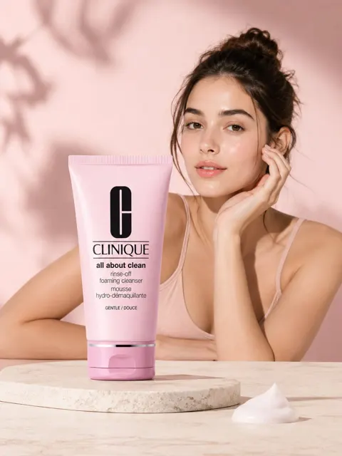 Premium pink skincare water splash ad