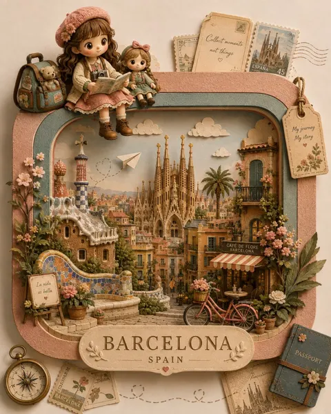3d paper craft travel diorama girl doll