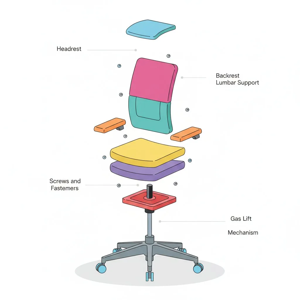 Colorful ergonomic chair explosion — Sonra