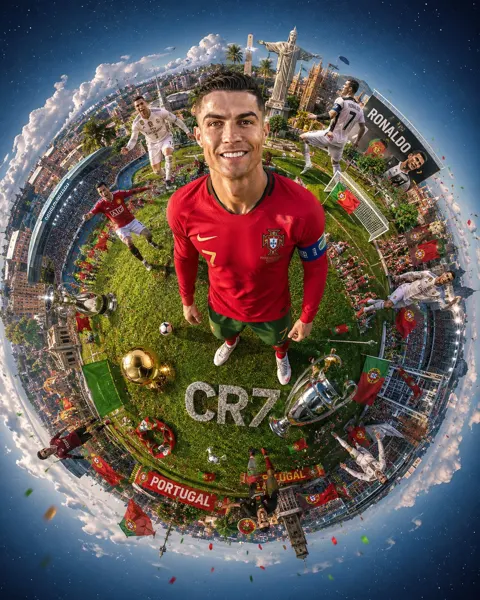 Football player tiny planet nostalgic animation