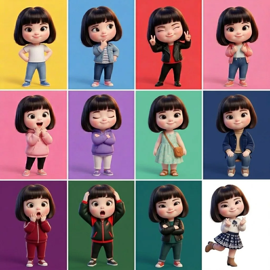 3d animated doll girl character sheet — After