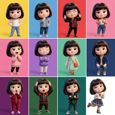 3d animated doll girl character sheet