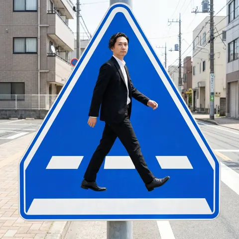 Unique silhouette on crosswalk