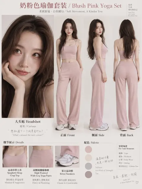 Blush pink yoga set fashion guide poster